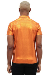 Barabas Men's Snake Luxury Metallic Print Design Polo Shirt 2PP831 orange