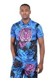 Barabas Men's Printed Tiger Floral Short Sleeve Polo Shirts 2PSP01 Navy Purple