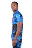 Barabas Men's Printed Tiger Floral Short Sleeve Polo Shirts 2PSP01 Navy Purple