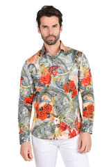 Barabas Men's Floral Paisley Rose Printed Long Sleeve Shirts 2SA09