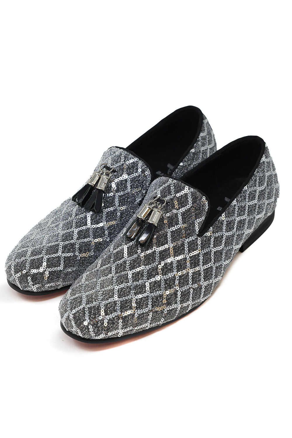 Barabas Men's Sequin Design Tassel Slip On Loafer Shoes 2SH3099 Silver