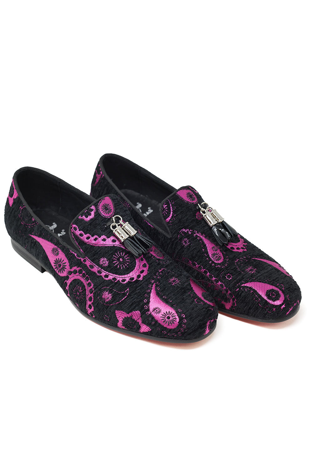 Barabas Men's Rhinestone Tassel black Velvet Slip On Loafer Shoes 2SH3101