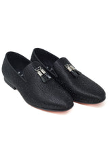 Barabas Men's Greek Key Pattern Tassel Slip On Loafer Shoes 2SH3102ST Black Black