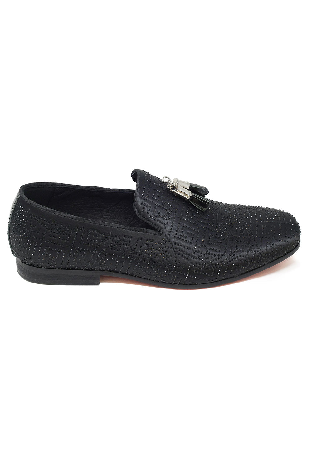 Barabas Men's Greek Key Pattern Tassel Slip On Loafer Shoes 2SH3102ST Black Black