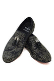 Barabas Men's Greek Key Pattern Tassel Slip On Loafer Shoes 2SH3102ST Black Gold