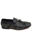 Barabas Men's Greek Key Pattern Tassel Slip On Loafer Shoes 2SH3102ST Black Gold