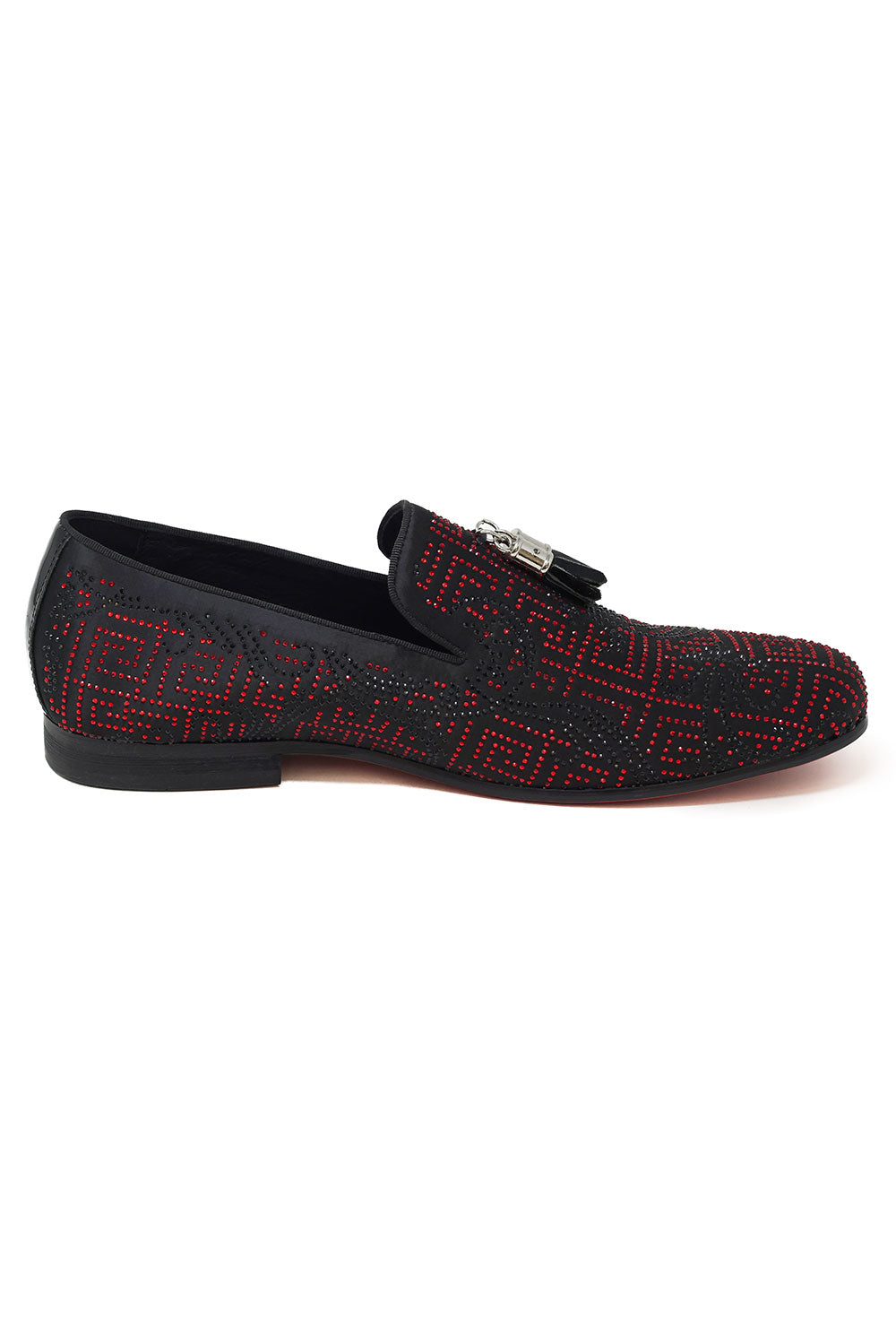 Barabas Men's Greek Key Pattern Tassel Slip On Loafer Shoes 2SH3102ST Black Red