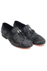 Barabas Men's Greek Key Pattern Tassel Slip On Loafer Shoes 2SH3102ST Black Silver