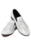 BARABAS Men's Medusa Rhinestone Jewels Slip On Dress Shoes 2SHR12 White