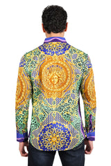 BARABAS Men's Medusa Floral Baroque Leopard Long Sleeve Shirt 2SP221 Multi