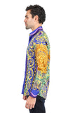 BARABAS Men's Medusa Floral Baroque Leopard Long Sleeve Shirt 2SP221 Multi