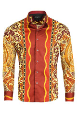 BARABAS Men's Medusa Floral Baroque Leopard Long Sleeve Shirt 2SP221 Red