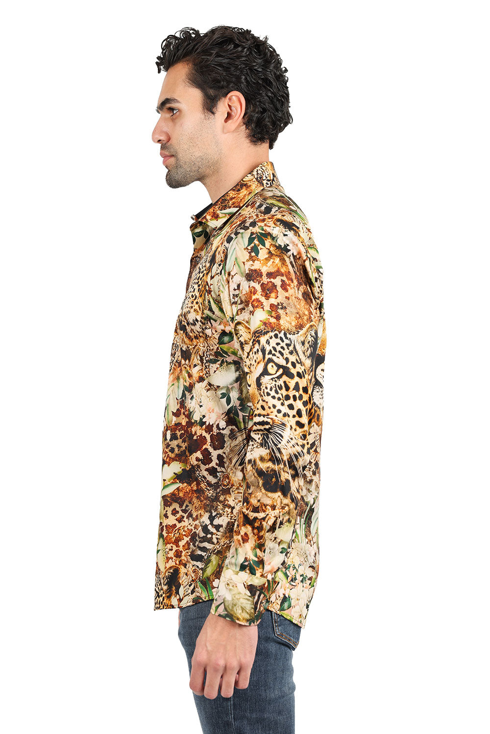 BARABAS men's tiger leopard floral printed long sleeve shirts 2SP29