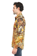 BARABAS men's Peacock Abstract printed long sleeve shirts 2SP31 Caramel
