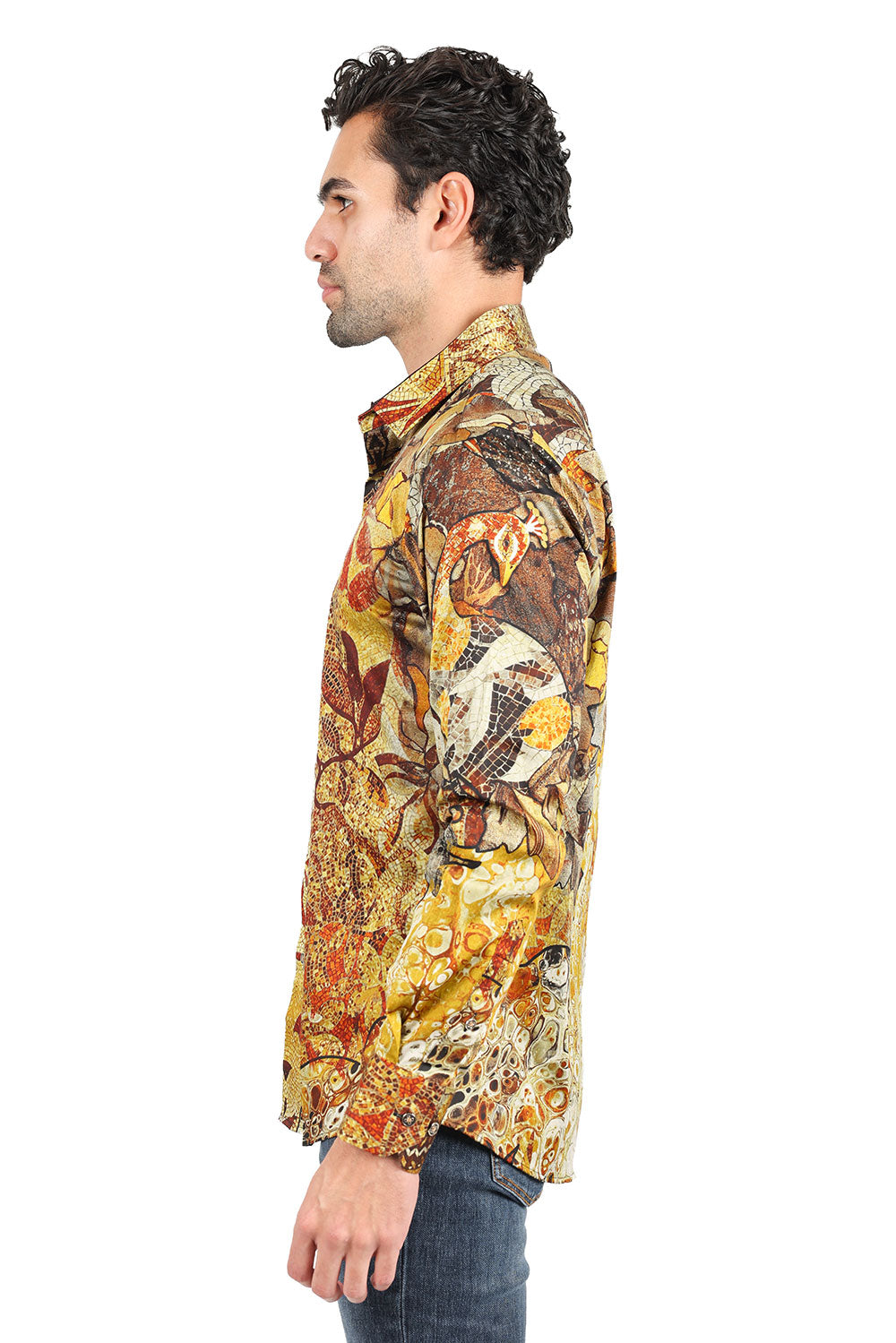 BARABAS men's Peacock Abstract printed long sleeve shirts 2SP31 Caramel