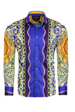 BARABAS Men's Rhinestone Medusa Floral Baroque leopard Shirt 2SPR221 Blue