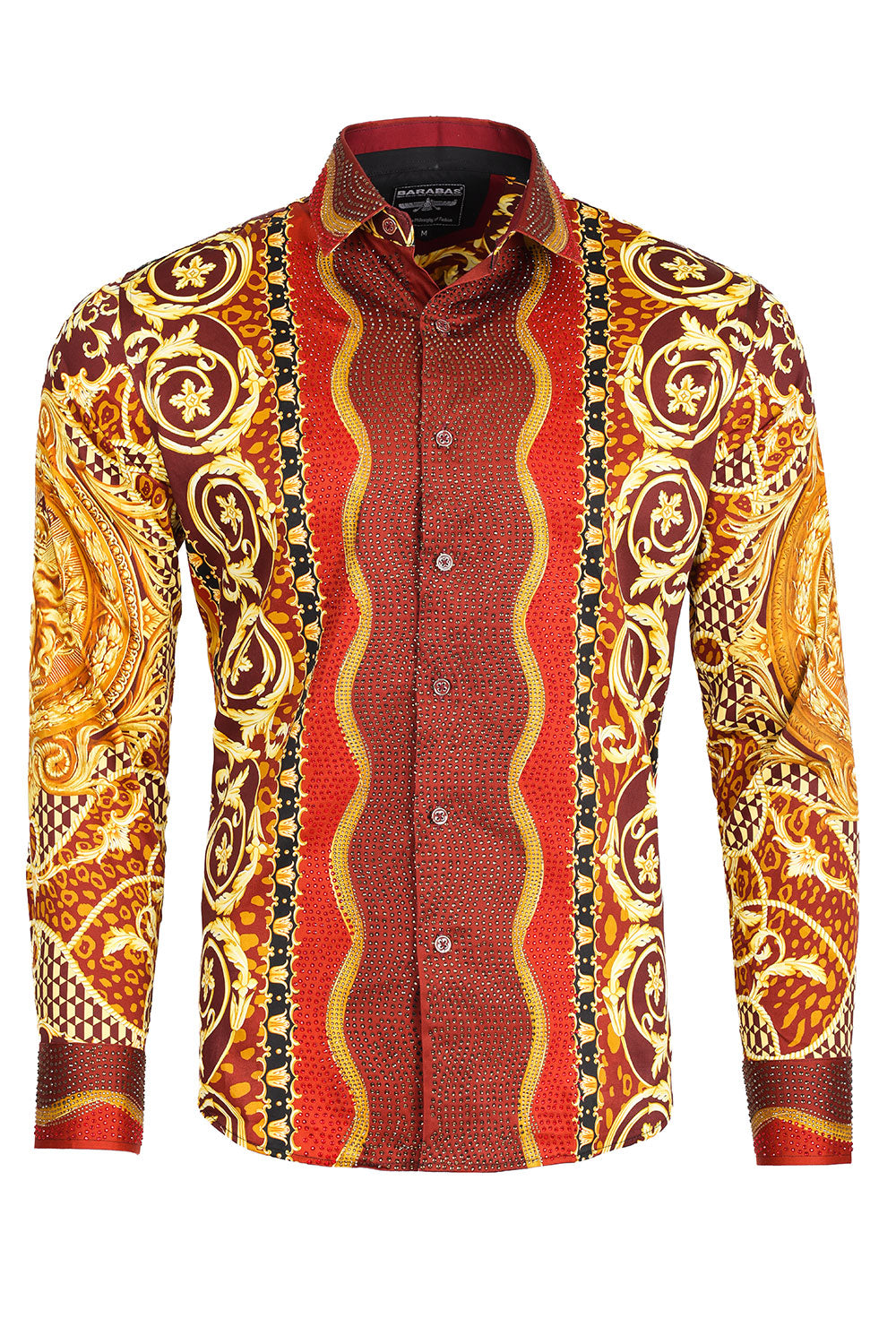 BARABAS Men's Rhinestone Medusa Floral Baroque leopard Shirt 2SPR221 Red