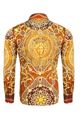BARABAS Men's Rhinestone Medusa Floral Baroque leopard Shirt 2SPR221 Gold