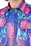 BARABAS Men's Rhinestone Medusa Floral Printed Baroque Shirt 2SPR222