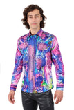 BARABAS Men's Rhinestone Medusa Floral Printed Baroque Shirt 2SPR222