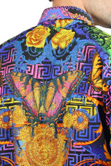 BARABAS Men's Rhinestone Medusa Floral Baroque Butterfly Shirt 2SPR223 Sorbet