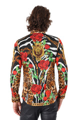 BARABAS Men's Rhinestone Leopard Floral Long Sleeves Shirt 2SPR227 Multi