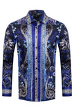 BARABAS Men's Rhinestone Floral Snake Skin Long Sleeve Shirts 3SPR408 Navy