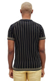 BARABAS Men's Rhinestone Striped Geometric Crew Neck T-Shirt 2STR6