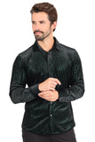 BARABAS Men's Shiny Metallic Print Design Long Sleeves Shirt 2SVL01 Black Teal