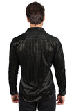 BARABAS Men's Shiny Metallic Print Design Long Sleeves Shirt 2SVL01 Black Gold