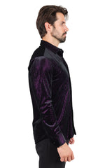 BARABAS Men's Shiny Metallic Print Design Long Sleeves Shirt 2SVL01 Black Purple