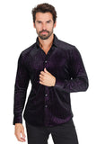 BARABAS Men's Shiny Metallic Print Design Long Sleeves Shirt 2SVL01 Black Purple
