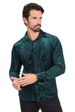 BARABAS Men's Floral Paisley See Through Long Sleeve Shirt 2LVL02 Emerald