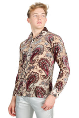 BARABAS Men's Floral Paisley Long Sleeve Button Down Shirt 2LVL03 Gold