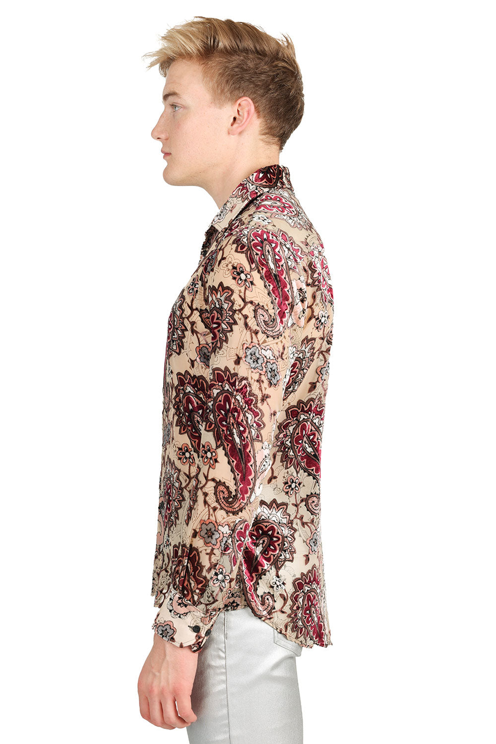 BARABAS Men's Floral Paisley Long Sleeve Button Down Shirt 2LVL03 Brown