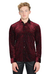 BARABAS Men's Polka Dotted See Through Long Sleeve Shirt 2LVL11 Red