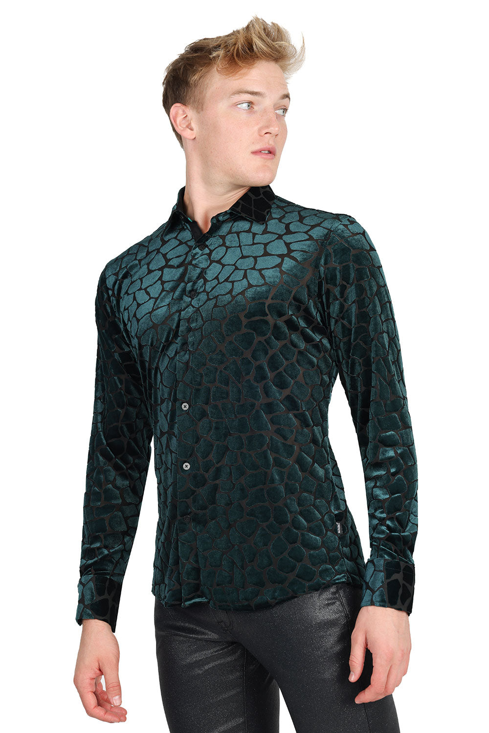 BARABAS Men's Rock Formation Long Sleeve Button Down Shirt 2LVL12 Emerald