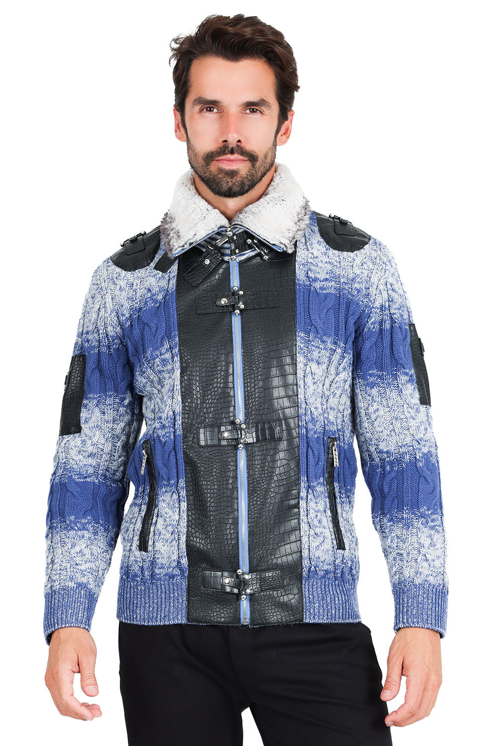 Barabas Men's Zipper Stand collar Animal Print Winter Jacket 2SWZ1 Blue