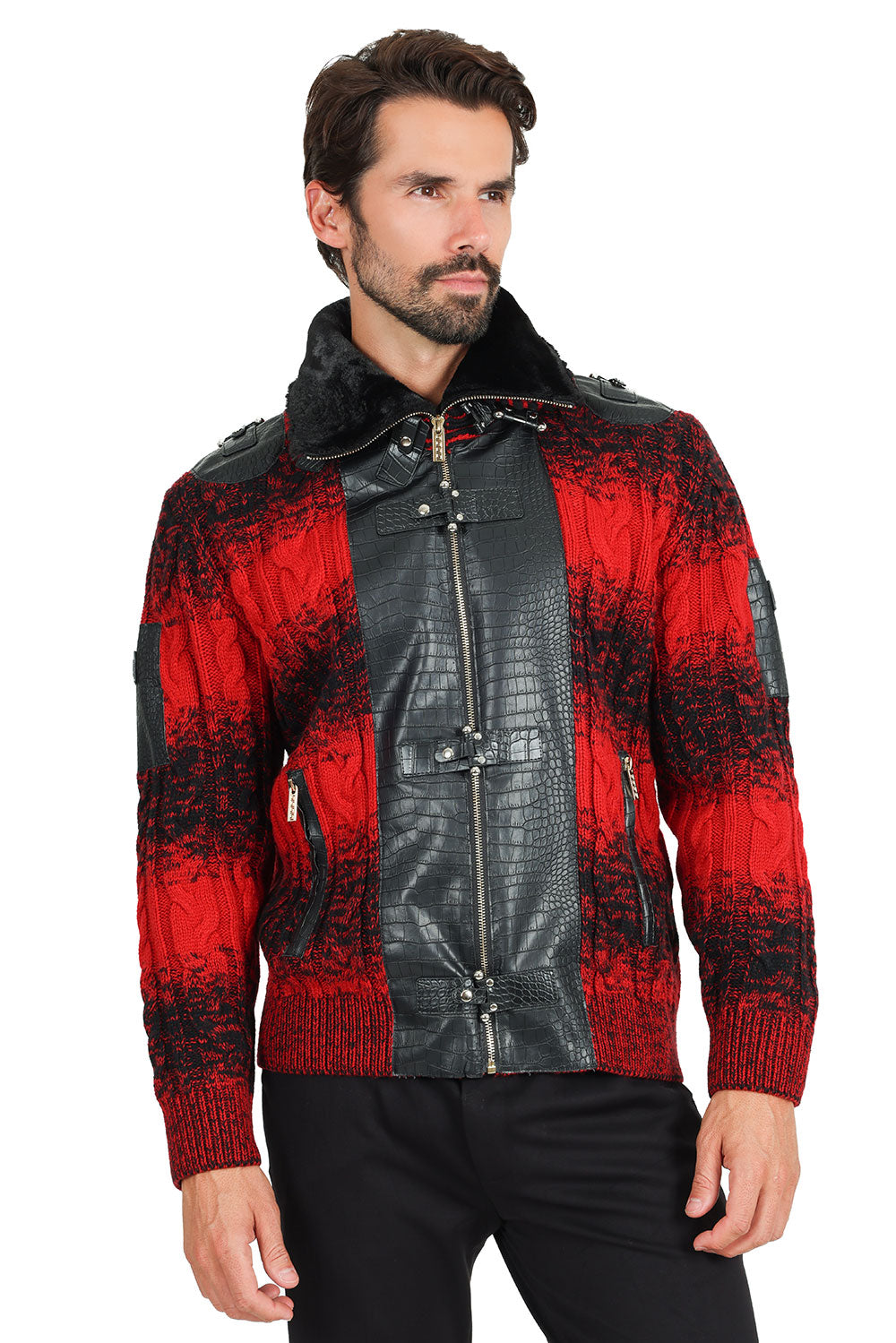 Barabas Men's Zipper Stand collar Animal Print Winter Jacket 2SWZ1 Red