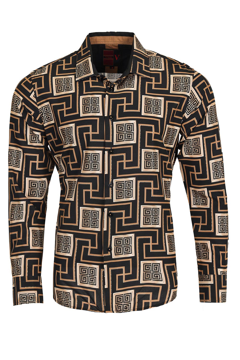Barabas Men's Greek Key Print Design Button Down Luxury Shirts 2VS116 Black