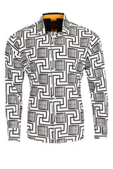 Barabas Men's Greek Key Print Design Button Down Luxury Shirts 2VS116 White