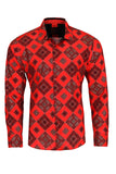 Vassari Men's Greek Print Design Button Down Luxury Shirts 2VS120 Red