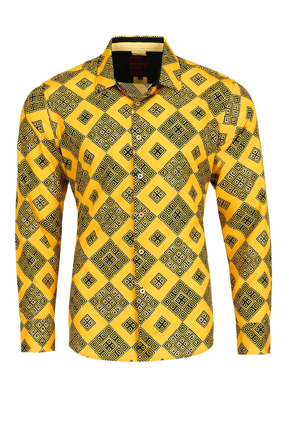 Vassari Men's Greek Print Design Button Down Luxury Shirts 2VS120 Yellow