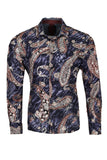 Vassari Men's Printed Paisley Floral Long Sleeve Shirts 2VS121 Navy Silver