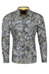 Vassari Men's Printed Paisley Floral Long Sleeve Shirts 2VS121 Silver