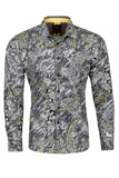 Vassari Men's Printed Paisley Floral Long Sleeve Shirts 2VS121 Silver