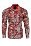 Vassari Men's Printed Paisley Floral Long Sleeve Shirts 2VS121 Wine