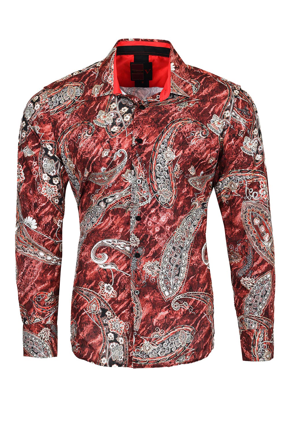 Vassari Men's Printed Paisley Floral Long Sleeve Shirts 2VS121 Wine