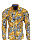 Vassari Men's Printed Paisley Floral Long Sleeve Shirts 2VS121 Gold Silver