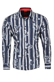 Vassari Men's Printed Striped Floral Long Sleeve Shirts 2VS122 Navy